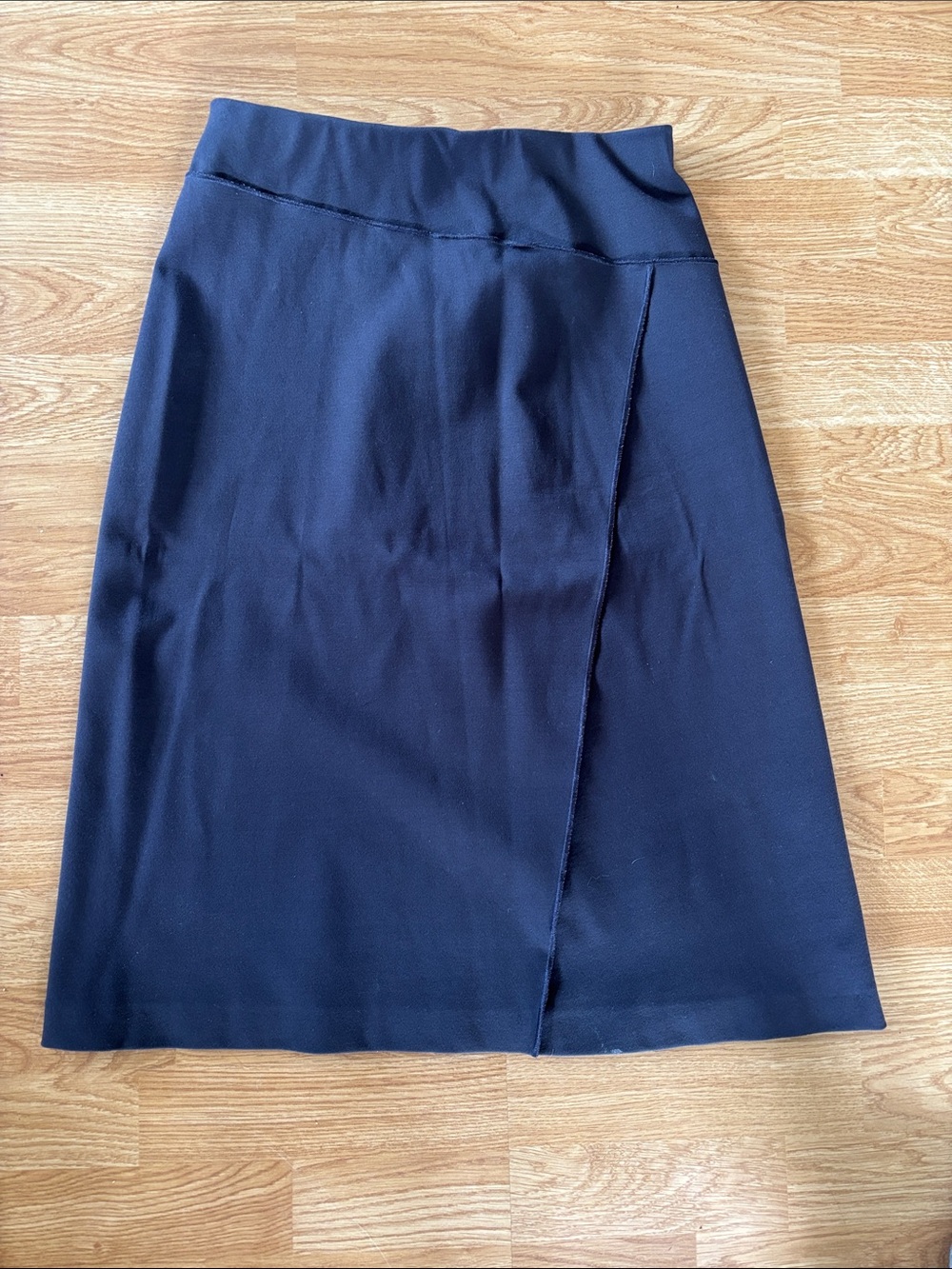 Wolford Navy Midi A-Line Skirt with Front Overlap